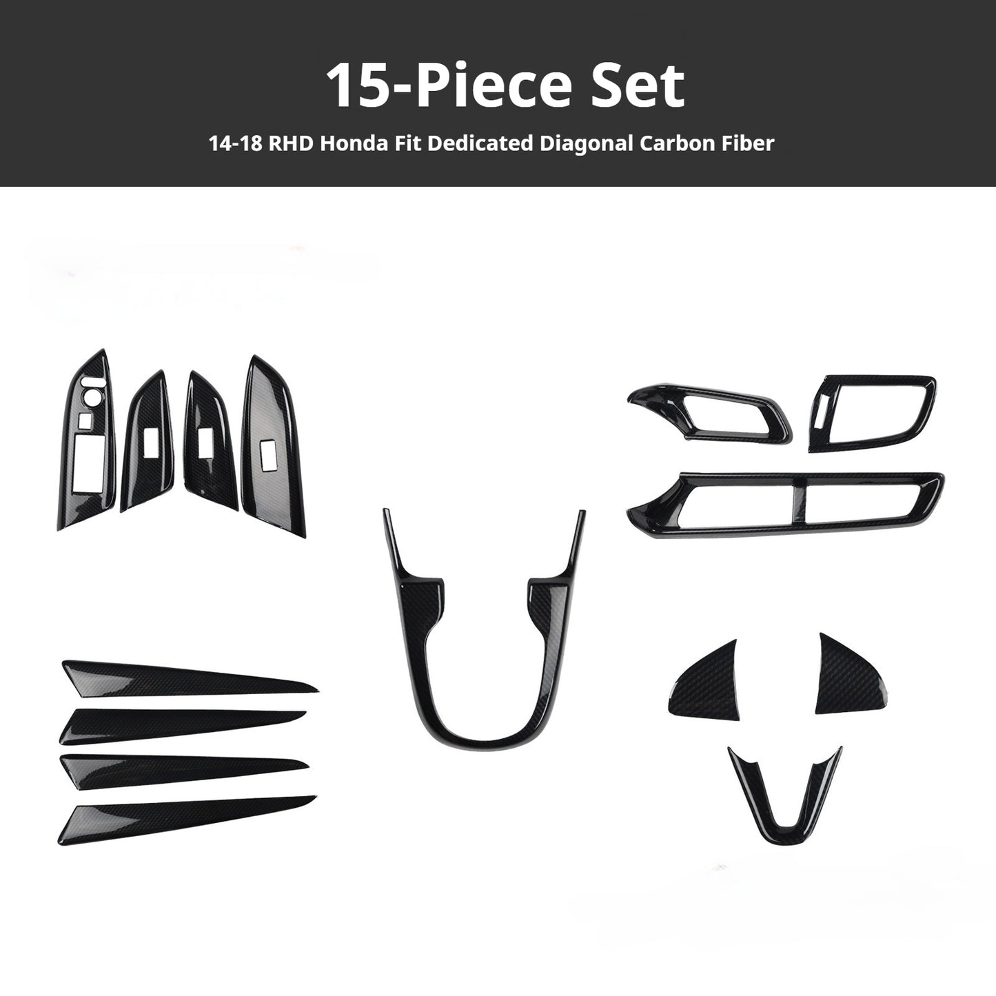 RHD 2014-2018 Honda Fit Carbon Fiber Steering Wheel, Center Console Vent, Interior Trim Kit