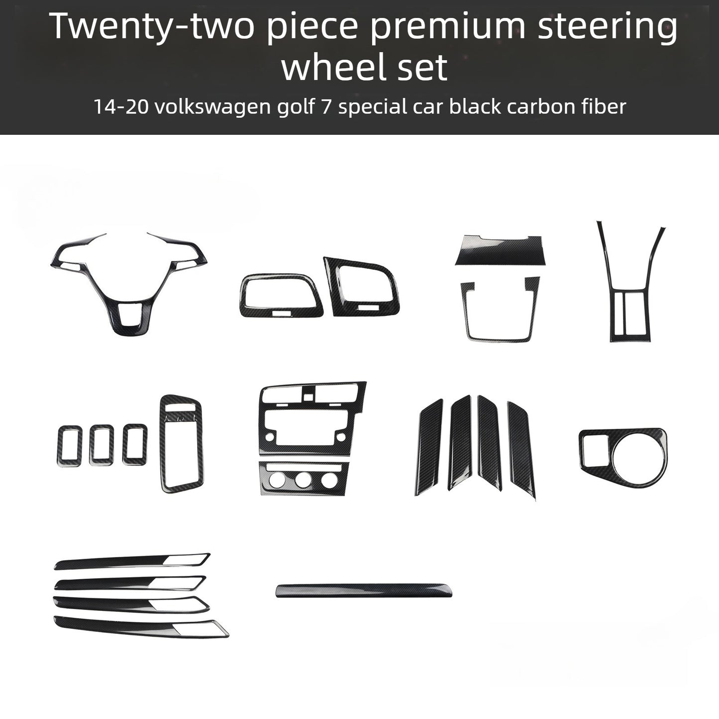RHD 14-20 Golf 7 Carbon Fiber Trim Kit: Center Console, Gear Shift, Cup Holder Frame, Headlight Switch, Interior Trim