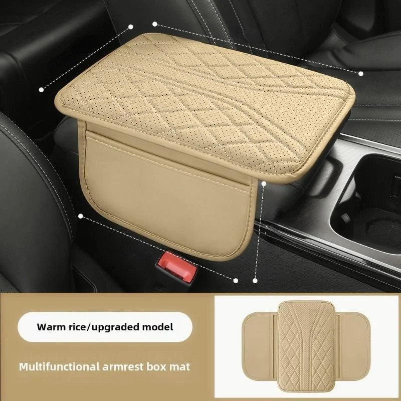 1 piece of PU leather car armrest box pad with side storage bag, fashionable armrest box pad for interior accessories
