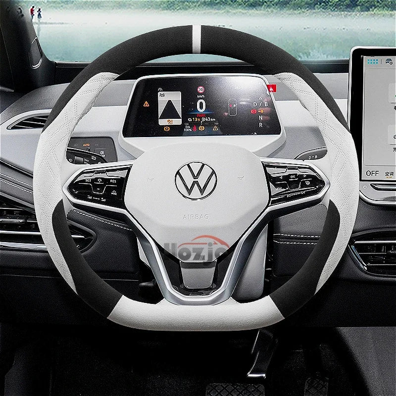 Suede Car Steering Wheel Cover for Volkswagen ID.7 Pro GTX ID.BUZZ