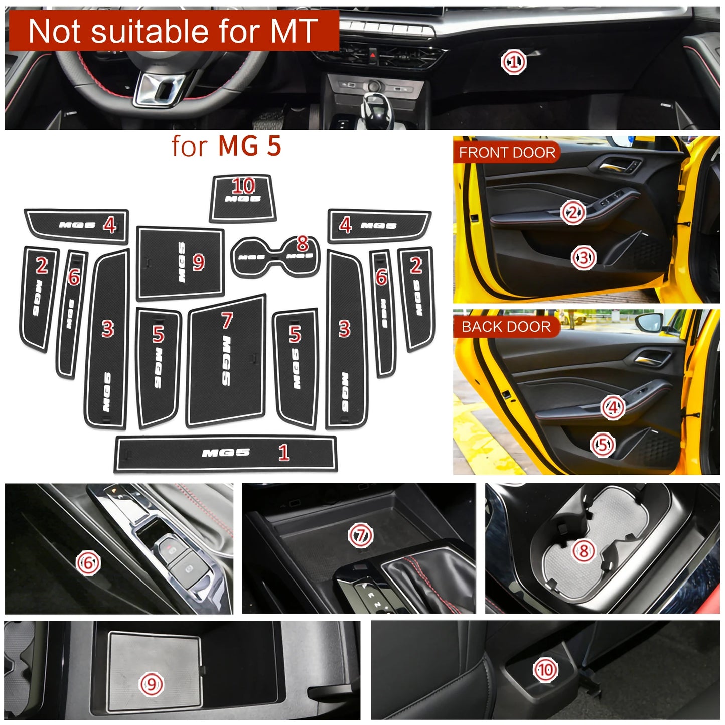 for MG5 MG 5 2021 2022 2023 (AT) Anti-Slip Gate Slot Cup Mat Non-Slip Door Groove Pad Interior Accessories Coaster