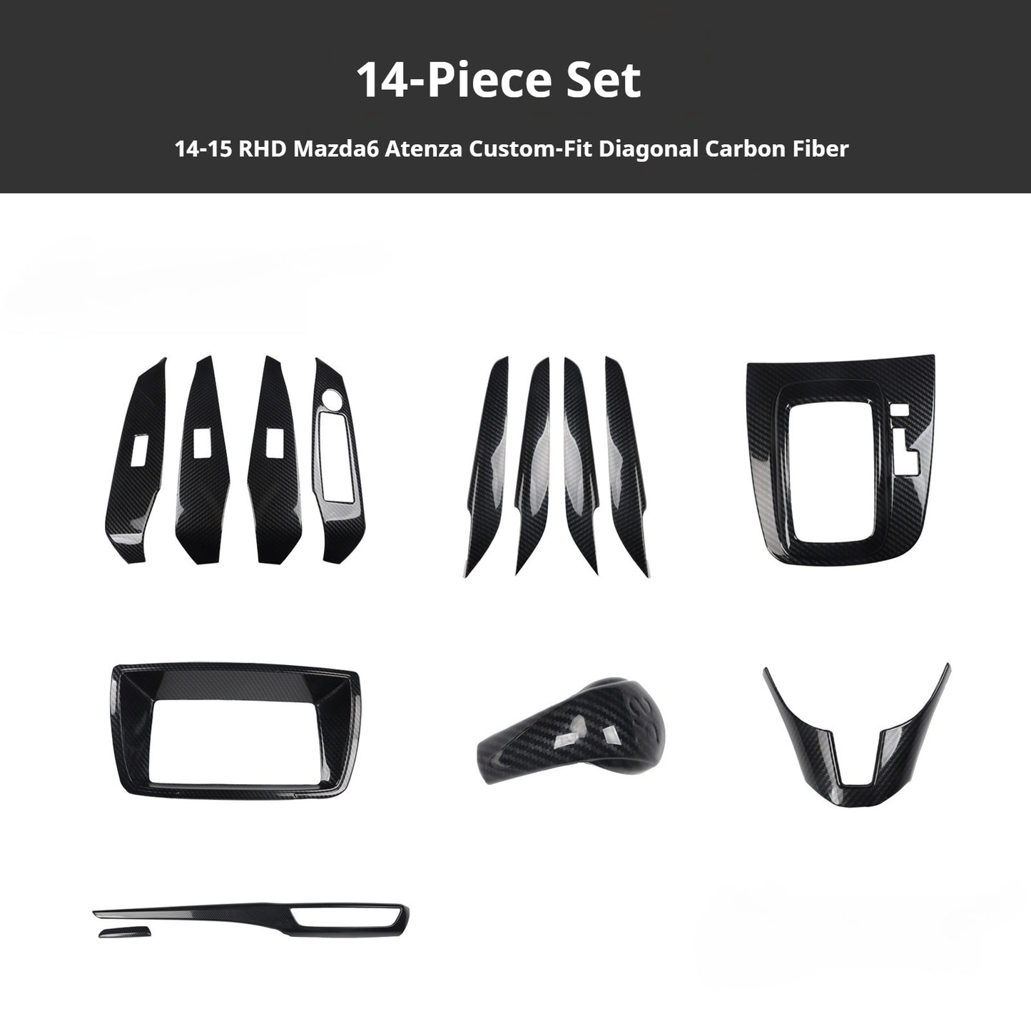 RHD 2014-2015 Mazda 3 Atenza Interior Modification Carbon Fiber Pattern Gear Shift Knob Trim Kit