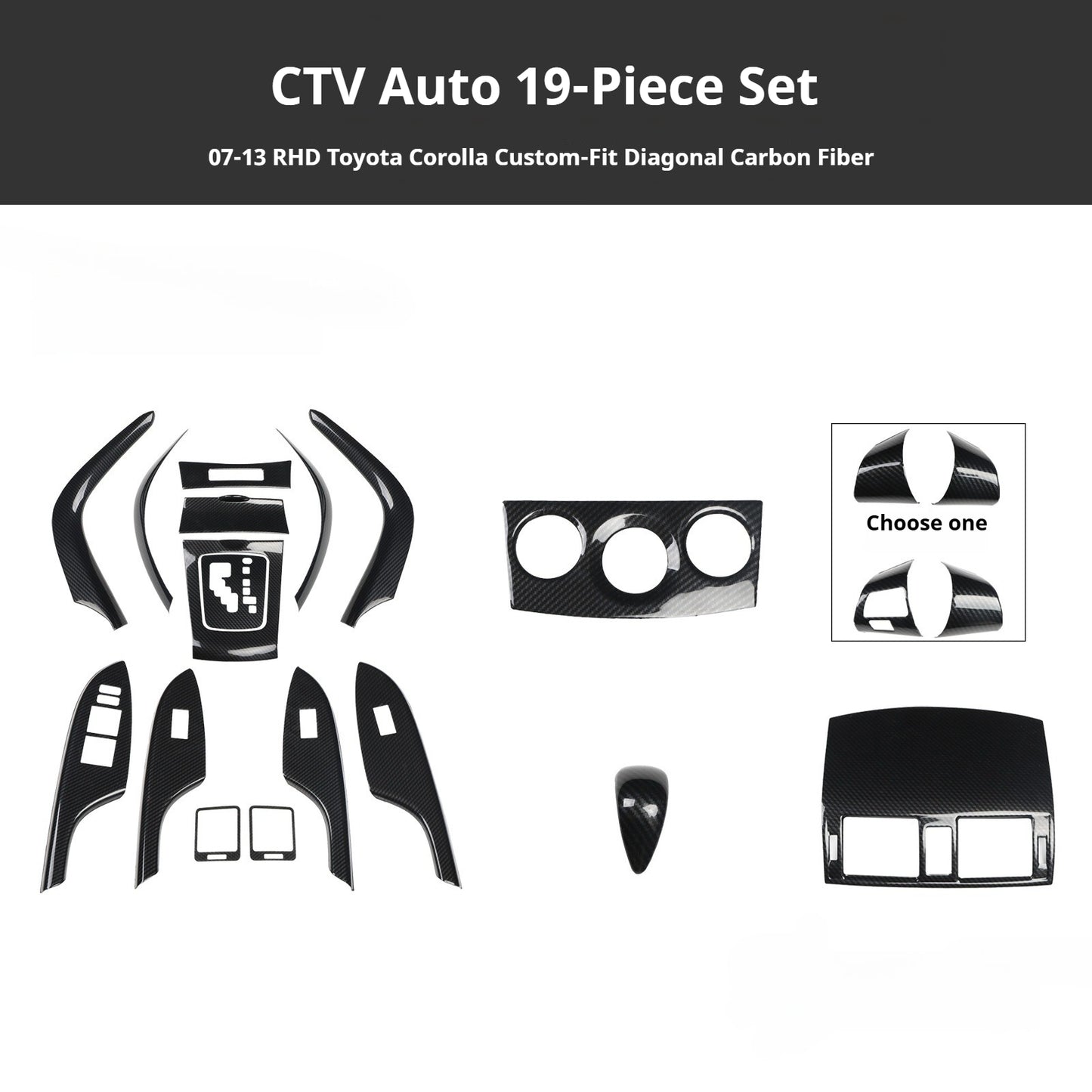 RHD 2007-2013 Toyota Corolla Interior Modification Carbon Fiber Pattern Air Vent Glass Lift Switch Decal