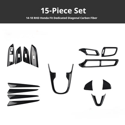RHD 2014-2018 Honda Fit Carbon Fiber Steering Wheel, Center Console Vent, Interior Trim Kit