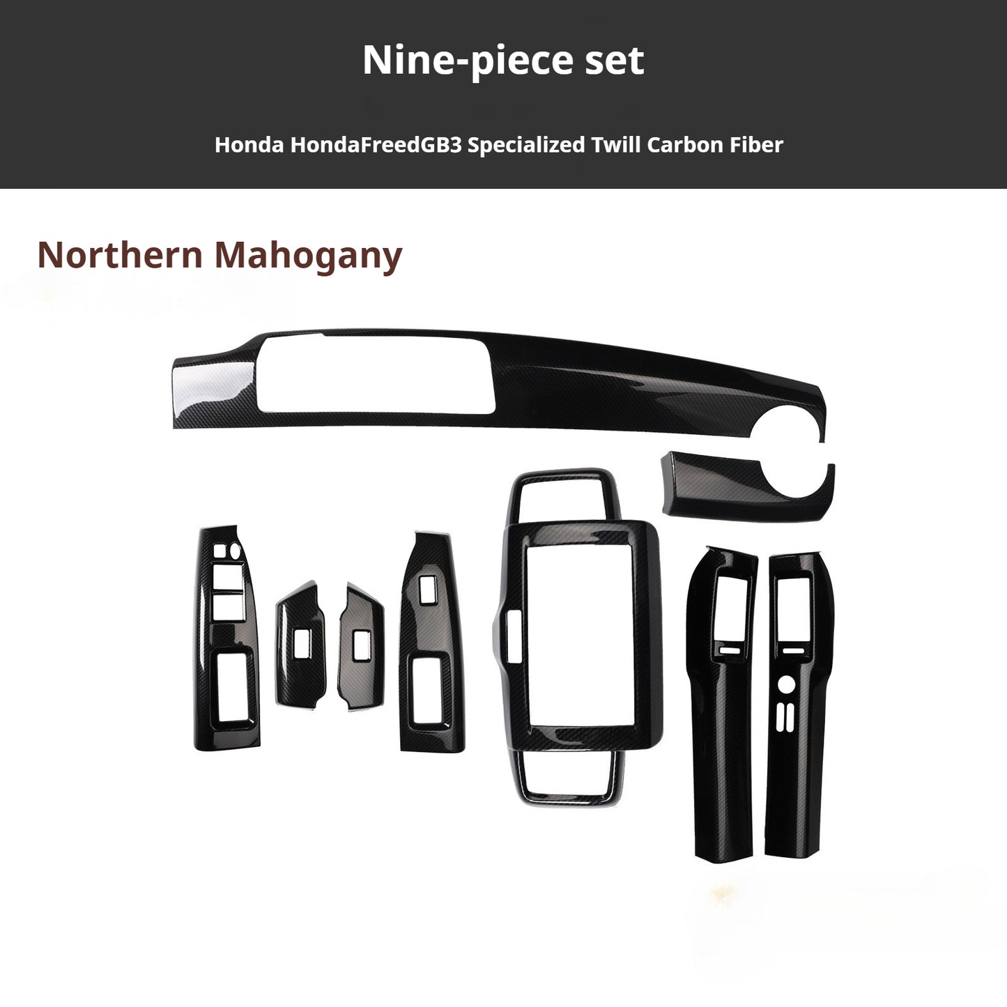 RHD Freed GB3 Interior Modification Carbon Fiber-Style Steering Wheel and Center Console Trim