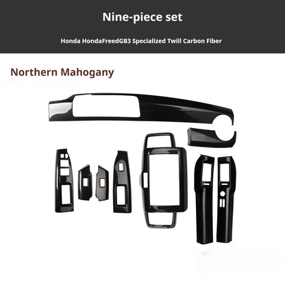 RHD Freed GB3 Interior Modification Carbon Fiber-Style Steering Wheel and Center Console Trim