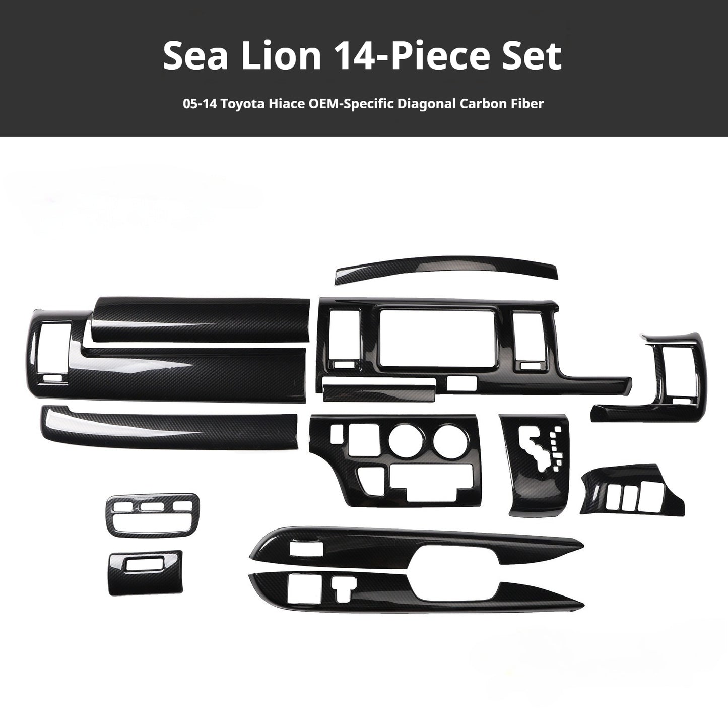 RHD 05-13 Toyota Hiace 200 Series Interior Modification Peach Wood Carbon Fiber Pattern Dashboard and Instrument Panel Trim
