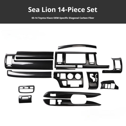 RHD 05-13 Toyota Hiace 200 Series Interior Modification Peach Wood Carbon Fiber Pattern Dashboard and Instrument Panel Trim