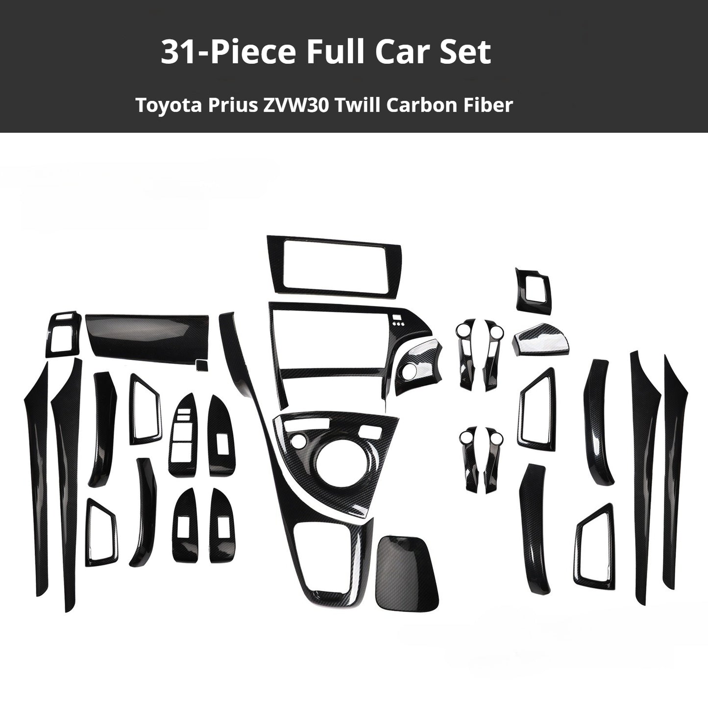 RHD Prius ZVW30 Peach Wood Carbon Fiber Pattern Dashboard, Instrument Panel, Steering Wheel, and Gear Shift Knob Interior Trim Decals