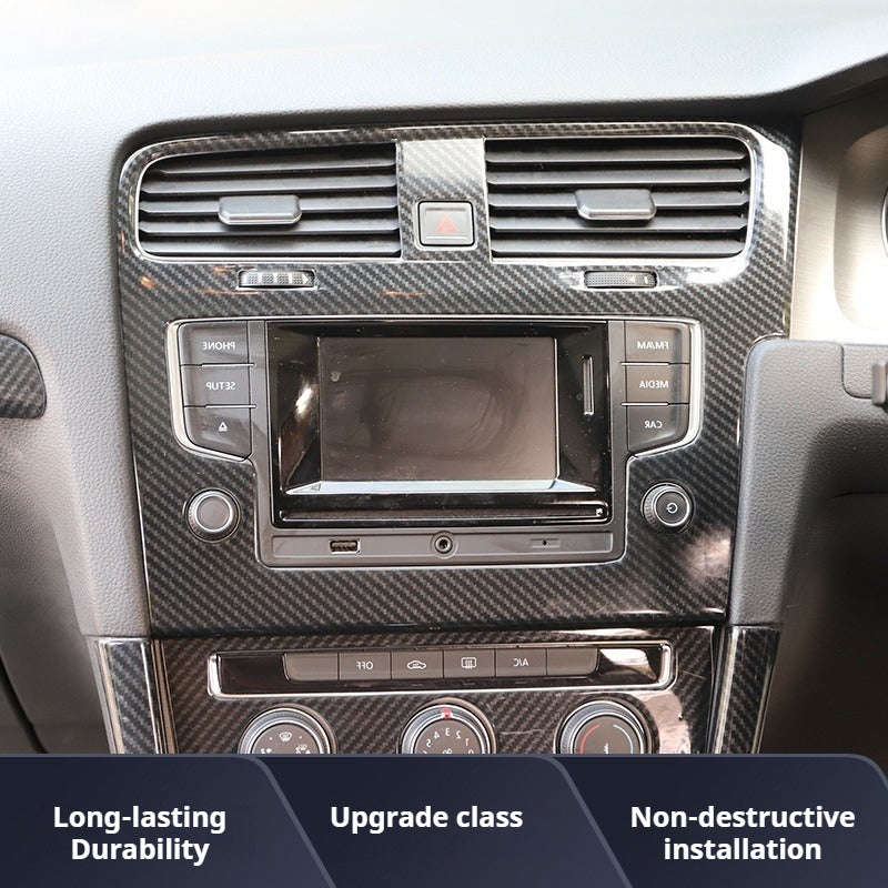 RHD 14-20 Golf 7 Carbon Fiber Trim Kit: Center Console, Gear Shift, Cup Holder Frame, Headlight Switch, Interior Trim