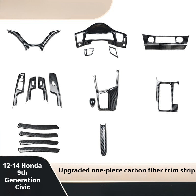 RHD 12-15 9th Gen Civic Interior Modification Peach Wood Carbon Fiber Pattern Center Console Trim