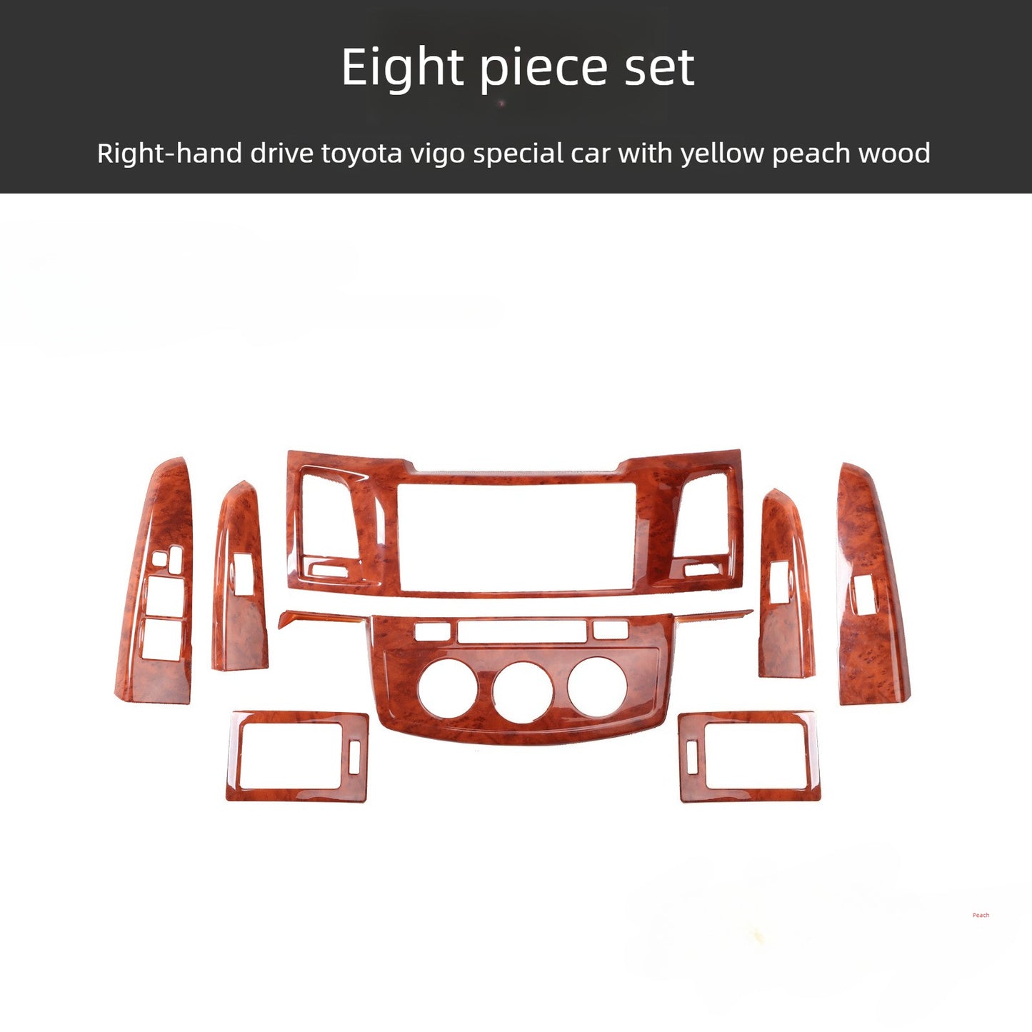 RHD 12-15 Toyota VIGO Hilux Interior Upgrade Peach Wood Carbon Fiber Pattern Steering Wheel Navigation Trim
