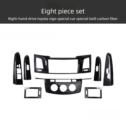 RHD 12-15 Toyota VIGO Hilux Interior Upgrade Peach Wood Carbon Fiber Pattern Steering Wheel Navigation Trim