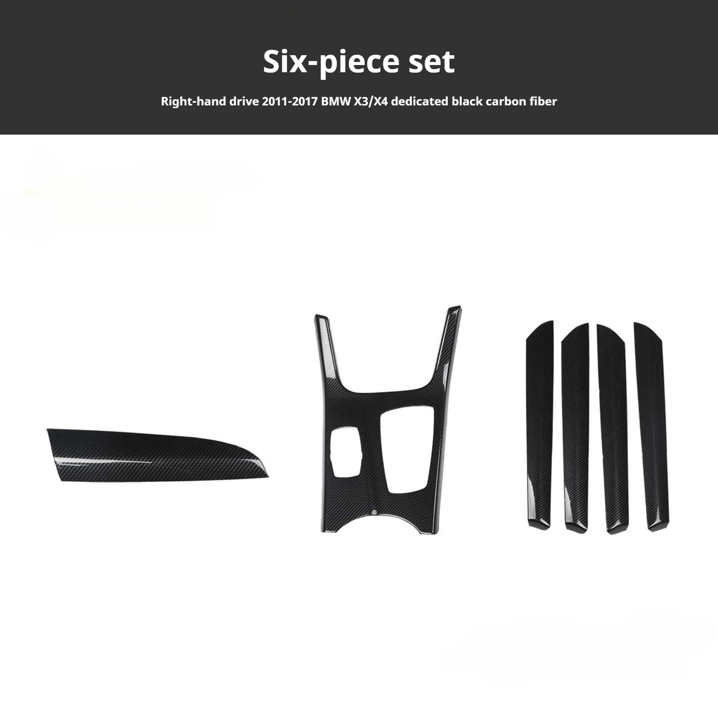 RHD 11-16 BMW X3 F25/X4 F26 Interior Modification Carbon Fiber Pattern Gear Shift Knob Frame Door Panel Trim