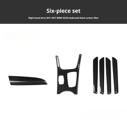 RHD 11-16 BMW X3 F25/X4 F26 Interior Modification Carbon Fiber Pattern Gear Shift Knob Frame Door Panel Trim