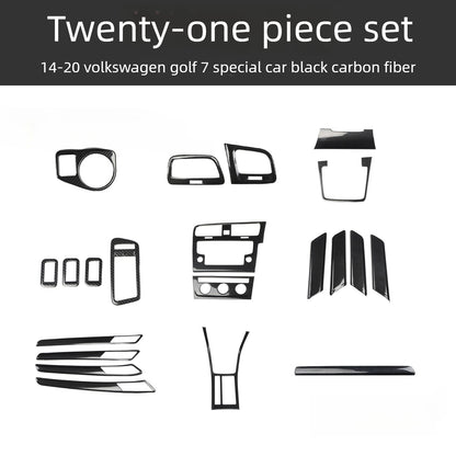 RHD 14-20 Golf 7 Carbon Fiber Trim Kit: Center Console, Gear Shift, Cup Holder Frame, Headlight Switch, Interior Trim