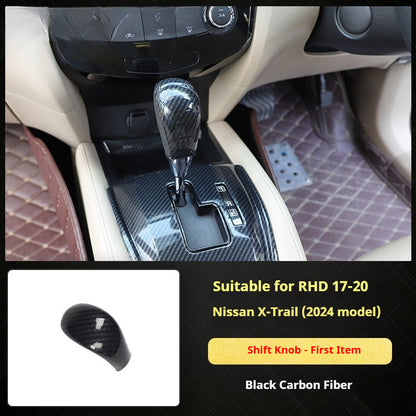 RHD 2017-2020 Nissan X-Trail Red Carbon Fiber Cup Holder and Steering Wheel Interior Trim Kit