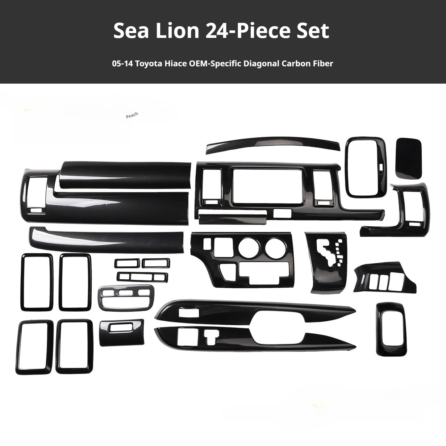 RHD 05-13 Toyota Hiace 200 Series Interior Modification Peach Wood Carbon Fiber Pattern Dashboard and Instrument Panel Trim