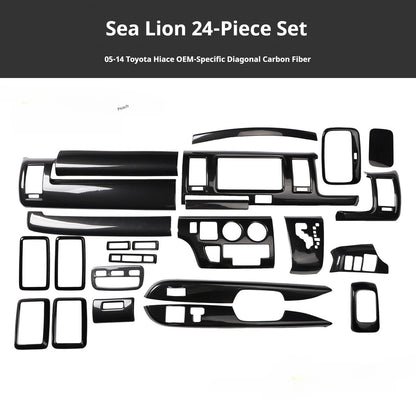 RHD 05-13 Toyota Hiace 200 Series Interior Modification Peach Wood Carbon Fiber Pattern Dashboard and Instrument Panel Trim