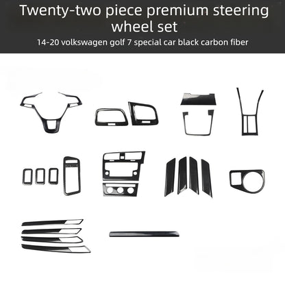 RHD 14-20 Golf 7 Carbon Fiber Trim Kit: Center Console, Gear Shift, Cup Holder Frame, Headlight Switch, Interior Trim