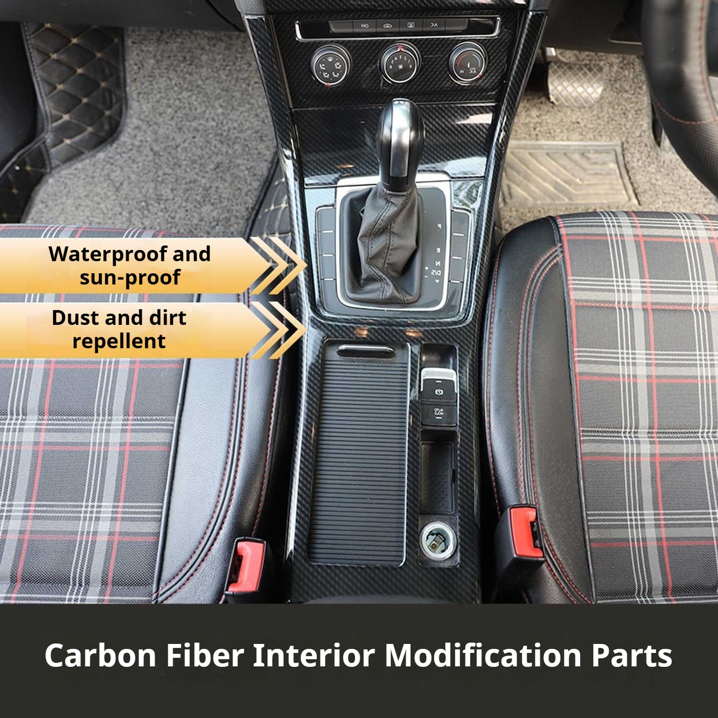 RHD 14-20 Golf 7 Carbon Fiber Trim Kit: Center Console, Gear Shift, Cup Holder Frame, Headlight Switch, Interior Trim