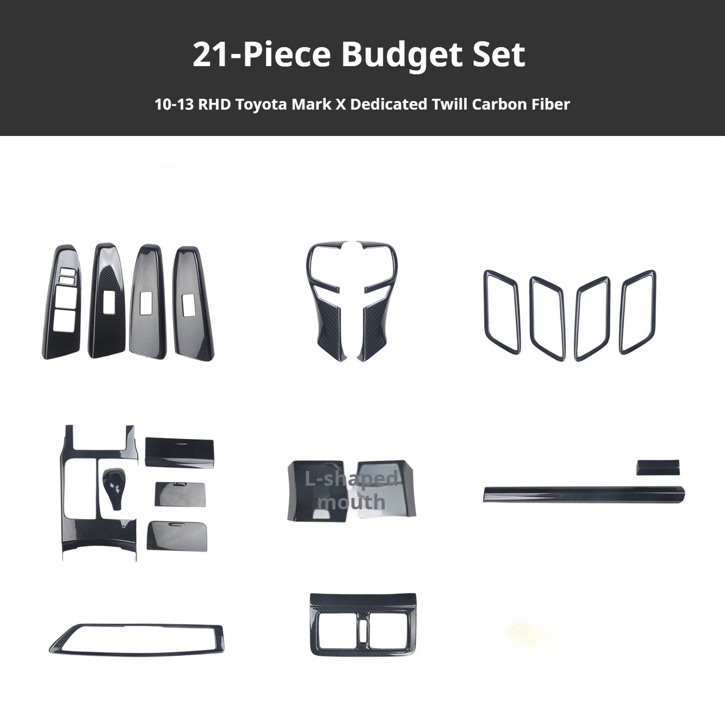 RHD 2010-2017 Reiz Carbon Fiber Gloss Black Steering Wheel Inner Grab Handle Interior Modification Kit