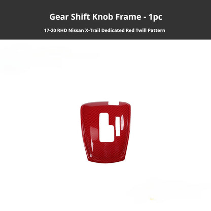 RHD 2017-2020 Nissan X-Trail Red Carbon Fiber Cup Holder and Steering Wheel Interior Trim Kit