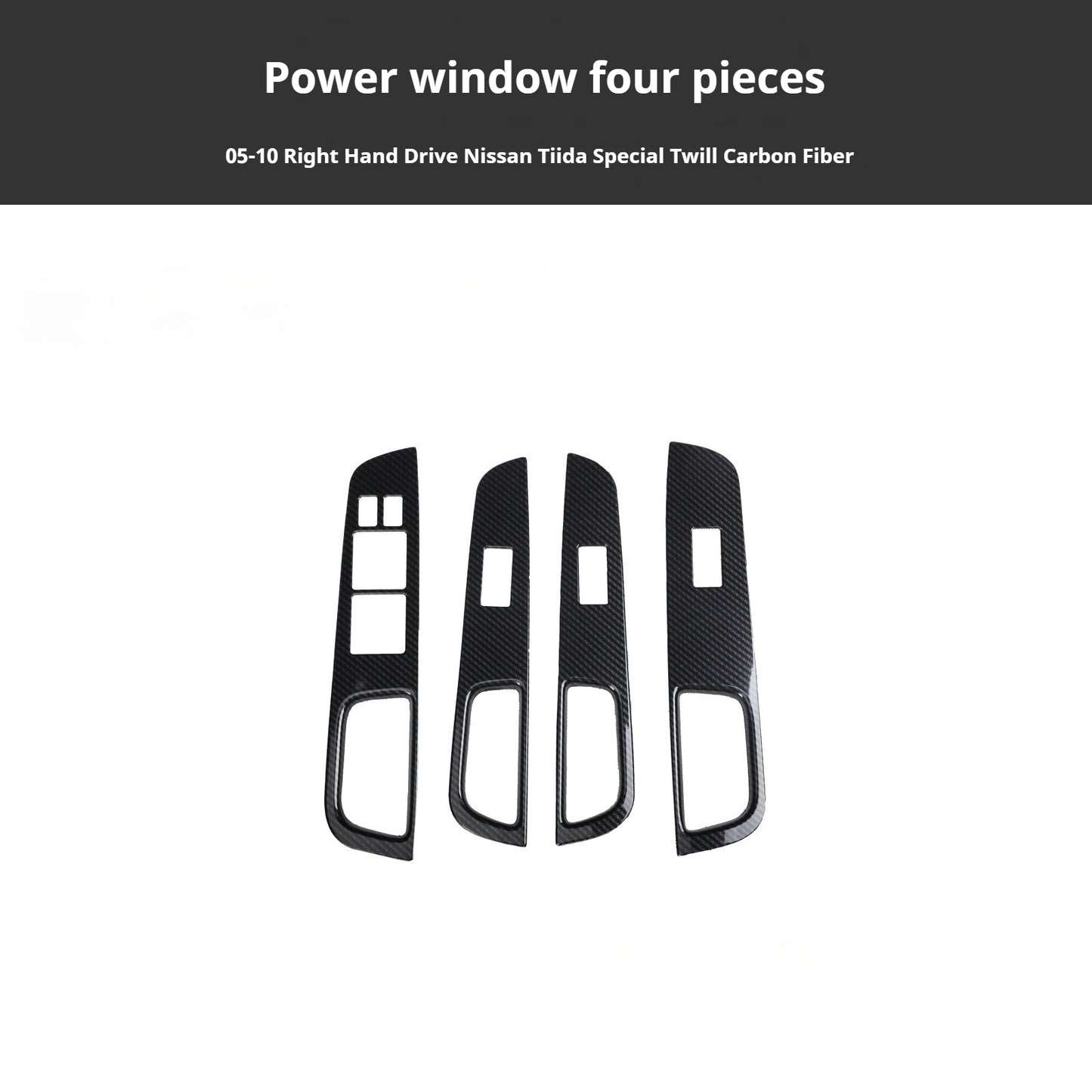 RHD 2005-2010 Nissan Tiida Walnut Carbon Fiber Pattern Manual Gear Shift Knob & Center Console Interior Protective Cover Set