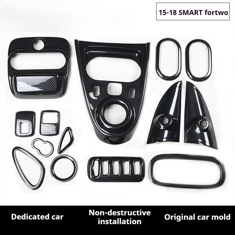 RHD 2015-2018 Smart Exclusive Interior Modification Carbon Fiber Gloss Black Painted Gear Shift Knob Trim Cover