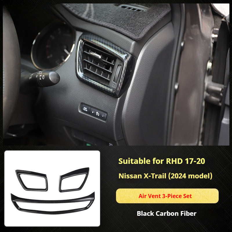 RHD 2017-2020 Nissan X-Trail Red Carbon Fiber Cup Holder and Steering Wheel Interior Trim Kit