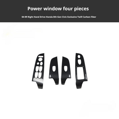 RHD 2004-2011 8th Generation Civic Carbon Fiber Interior Window Lift Steering Wheel Trim Kit