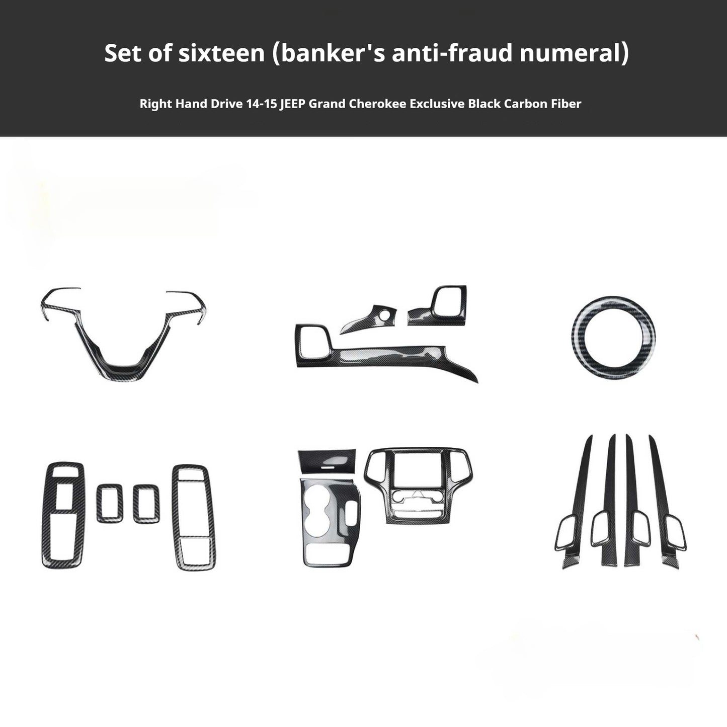RHD 2014-2015 Grand Cherokee Carbon Fiber Texture Interior Trim Kit for Front Door Panels