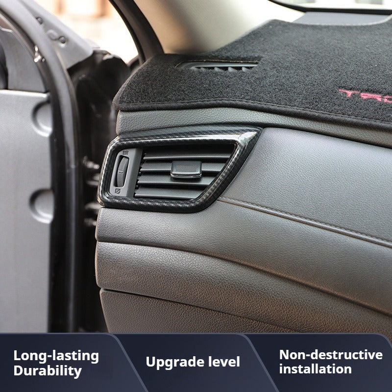 RHD 2017-2020 Nissan X-Trail Red Carbon Fiber Cup Holder and Steering Wheel Interior Trim Kit