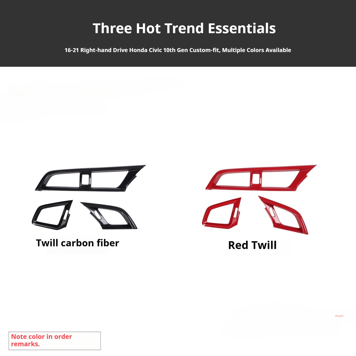 RHD 2016-2021 10th Generation Honda Civic Carbon Fiber Speaker Kick Panels, Gear Shift Boot Cover, Interior Trim Decals