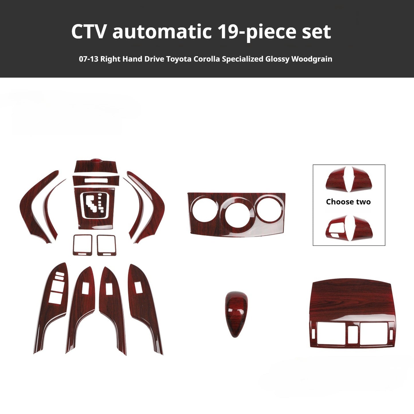 RHD 2007-2013 Toyota Corolla Interior Modification Carbon Fiber Pattern Center Console Air Vent & AC Button Trim