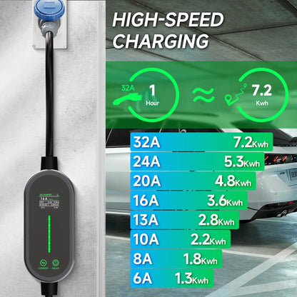 Portable EV Charger 7.2KW 32A 1Phase Wallbox