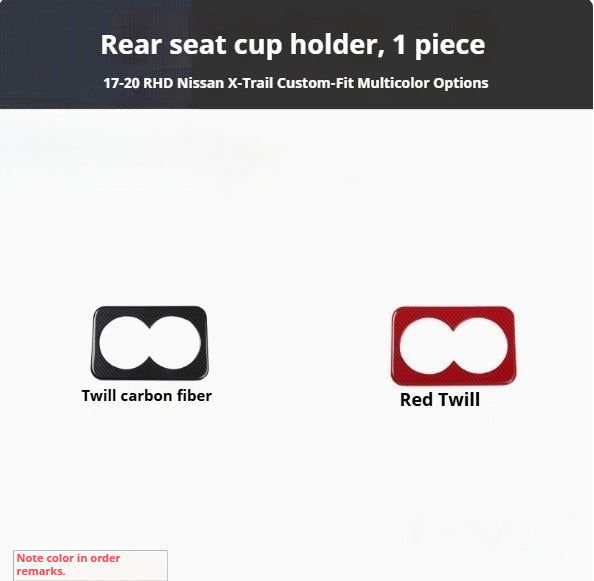 RHD 2017-2020 Nissan X-Trail Red Carbon Fiber Cup Holder and Steering Wheel Interior Trim Kit