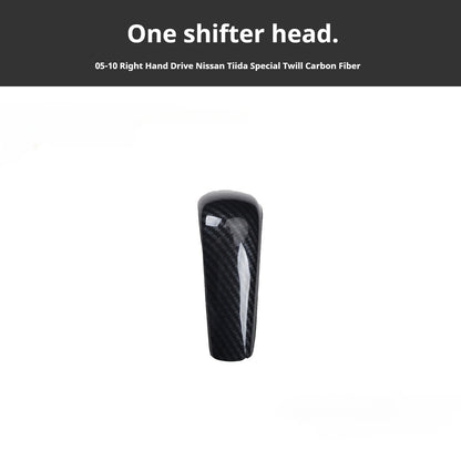 RHD 2005-2010 Nissan Tiida Walnut Carbon Fiber Pattern Manual Gear Shift Knob & Center Console Interior Protective Cover Set