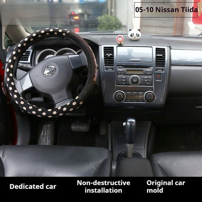 RHD 2005-2010 Nissan Tiida Walnut Carbon Fiber Pattern Manual Gear Shift Knob & Center Console Interior Protective Cover Set