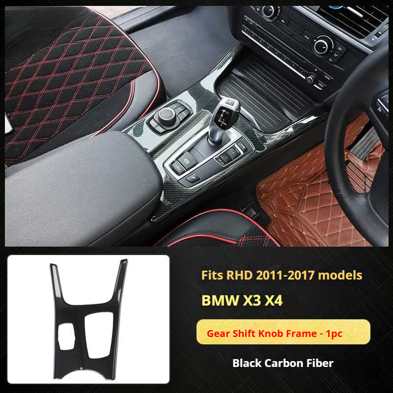 RHD 11-16 BMW X3 F25/X4 F26 Interior Modification Carbon Fiber Pattern Gear Shift Knob Frame Door Panel Trim