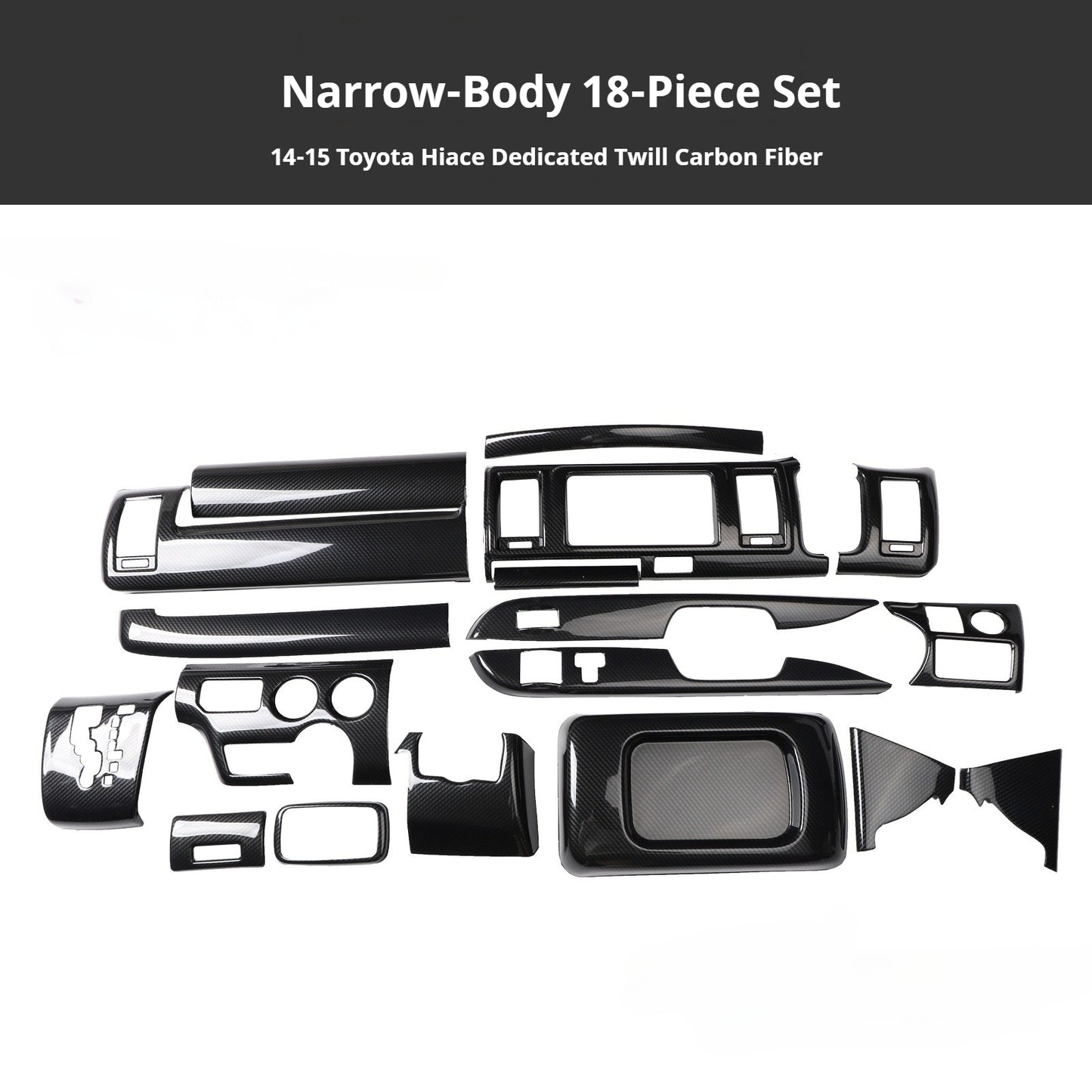RHD 2014-2015 Toyota Hiace 200 Series Interior Modification Carbon Fiber Pattern Dashboard, Air Conditioning, and Gear Shift Trim