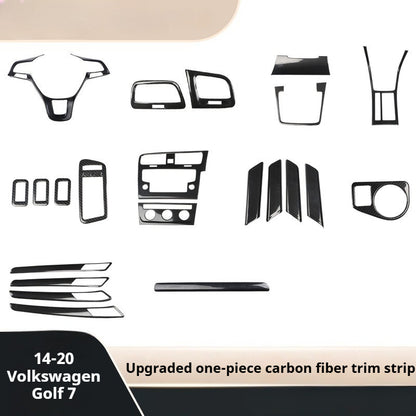 RHD 14-20 Golf 7 Carbon Fiber Trim Kit: Center Console, Gear Shift, Cup Holder Frame, Headlight Switch, Interior Trim