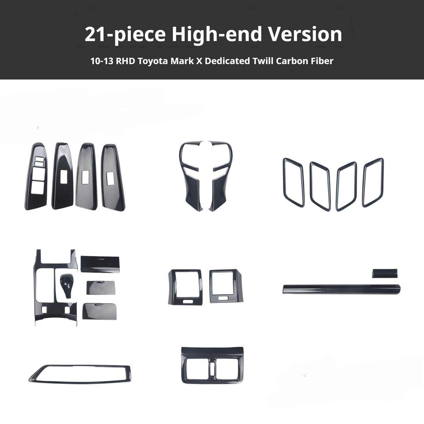 RHD 2010-2017 Reiz Carbon Fiber Gloss Black Steering Wheel Inner Grab Handle Interior Modification Kit