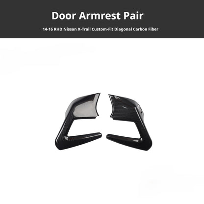 RHD 2014-2016 Nissan X-Trail Carbon Fiber and Walnut Wood Grain Center Console and Gear Shift Knob Trim Kit