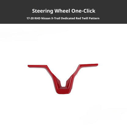RHD 2017-2020 Nissan X-Trail Red Carbon Fiber Cup Holder and Steering Wheel Interior Trim Kit