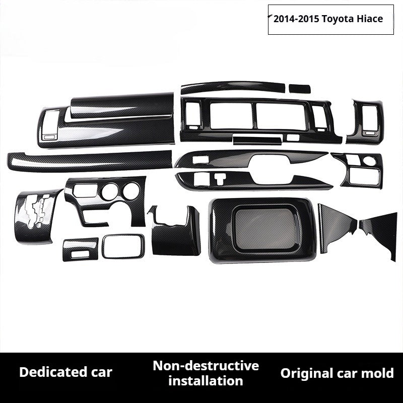 RHD 2014-2015 Toyota Hiace 200 Series Interior Modification Carbon Fiber Pattern Dashboard, Air Conditioning, and Gear Shift Trim