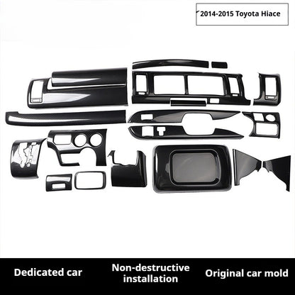 RHD 2014-2015 Toyota Hiace 200 Series Interior Modification Carbon Fiber Pattern Dashboard, Air Conditioning, and Gear Shift Trim