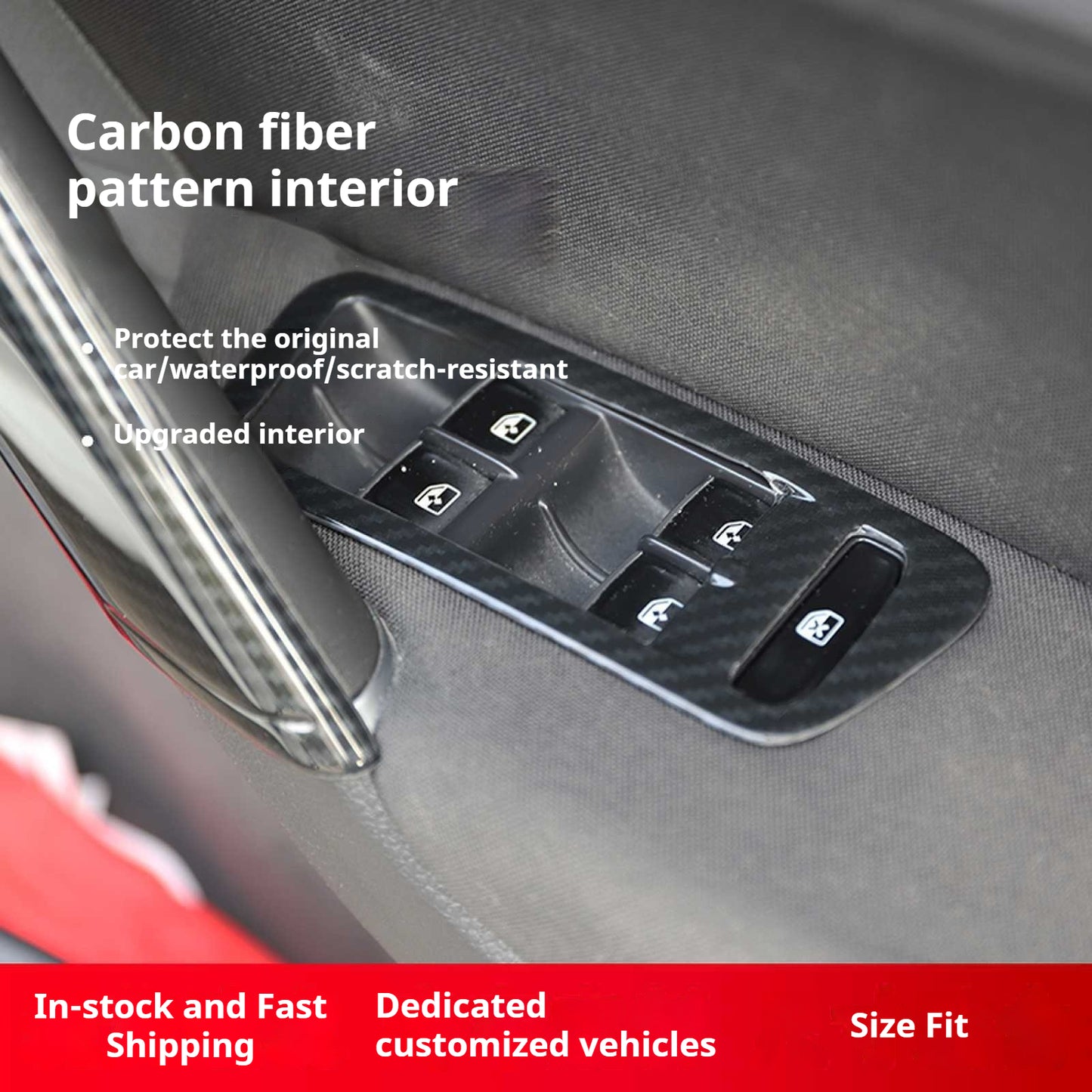 RHD 14-20 Golf 7 Carbon Fiber Trim Kit: Center Console, Gear Shift, Cup Holder Frame, Headlight Switch, Interior Trim