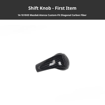 RHD 2014-2015 Mazda 3 Atenza Interior Modification Carbon Fiber Pattern Gear Shift Knob Trim Kit