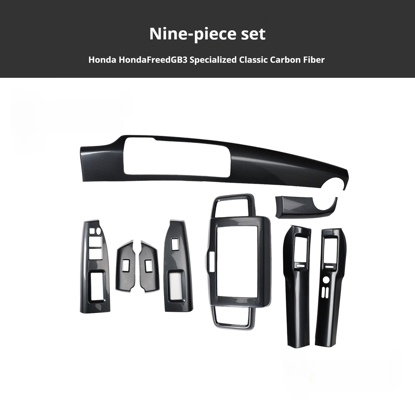 RHD Freed GB3 Interior Modification Carbon Fiber-Style Steering Wheel and Center Console Trim